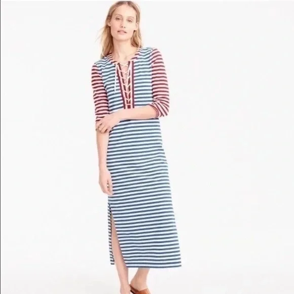 🔻 J.CREW • Women’s Maxi Nautical Dress • Small • Red,White, Blue • - Picture 3 of 7